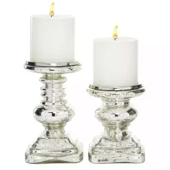 Silver Glass Ornate 2-pc. Pillar Candle Holder Set