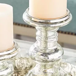 Silver Glass Ornate 2-pc. Pillar Candle Holder Set