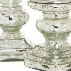 Silver Glass Ornate 2-pc. Pillar Candle Holder Set