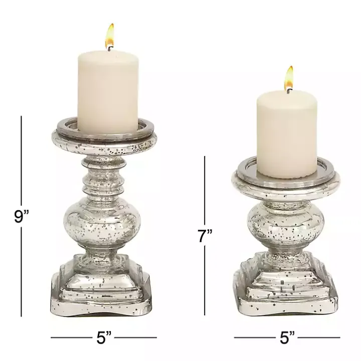 Silver Glass Ornate 2-pc. Pillar Candle Holder Set