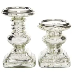 Silver Glass Ornate 2-pc. Pillar Candle Holder Set