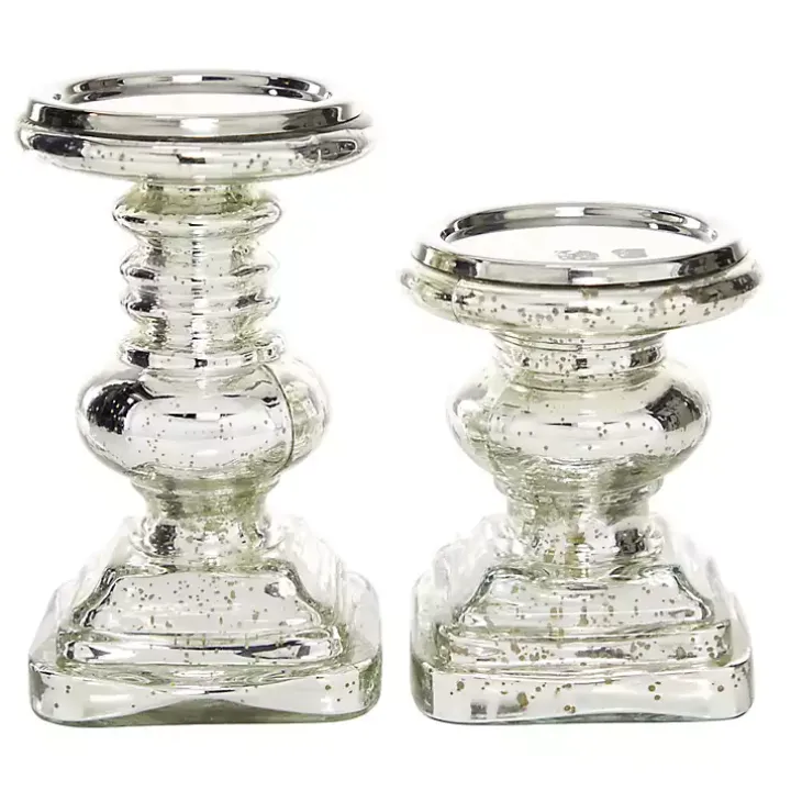 Silver Glass Ornate 2-pc. Pillar Candle Holder Set