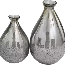 Silver Glass Teardrop Textured Vases, Set of 2