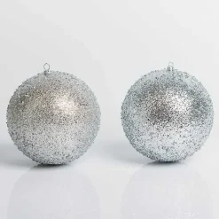 Silver Glitter Beaded 2-pc. Ornament Set, 6 in.