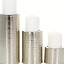 Silver Hammered Metal Candle Holders, Set of 3