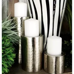 Silver Hammered Metal Candle Holders, Set of 3