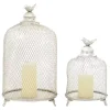 Silver Metal Bird Cage Cloche Lanterns, Set of 2