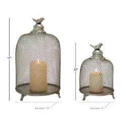 Silver Metal Bird Cage Cloche Lanterns, Set of 2