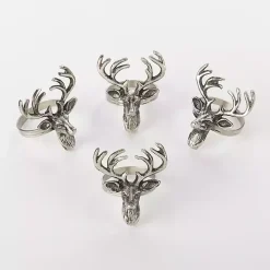 Silver Reindeer Head Napkin Rings, Set of 4