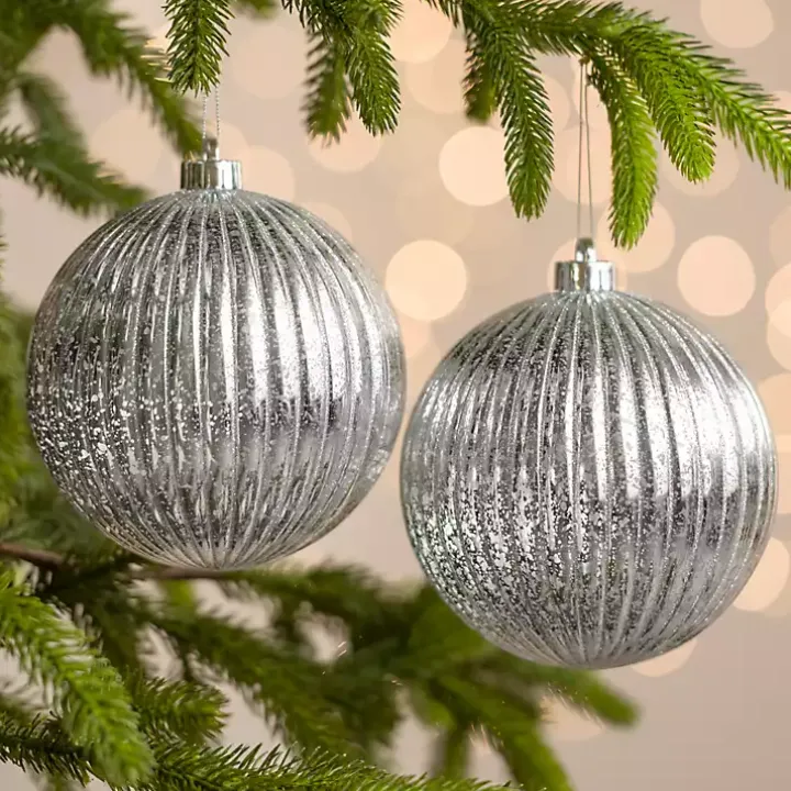 Silver Ridged 6 in. Tree Ornaments, Set of 2