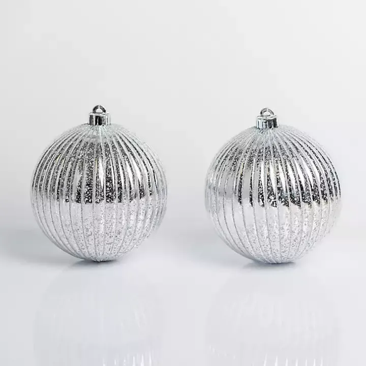 Silver Ridged 6 in. Tree Ornaments, Set of 2
