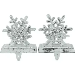 Silver Snowflake Stocking Holders, Set of 2