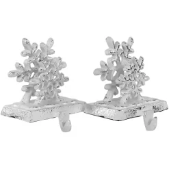 Silver Snowflake Stocking Holders, Set of 2