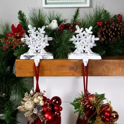 Silver Snowflake Stocking Holders, Set of 2