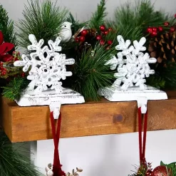 Silver Snowflake Stocking Holders, Set of 2
