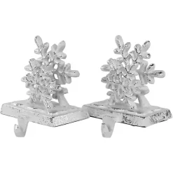 Silver Snowflake Stocking Holders, Set of 2