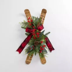 Skis with Christmas Greenery Wall Decoration