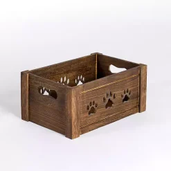 Small Paw Print Cutout Wooden Crate