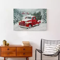 Snowy Red Truck Christmas Canvas Art Print