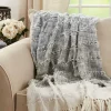 Soft Blue Textured Striped Tassel Throw