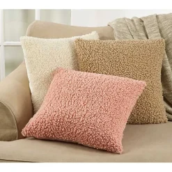 Soft Pink Fuzzy Faux Wool Textured Throw Pillow