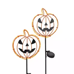 Solar Pre-Lit Jack O Lantern Yard Stakes, Set of 2