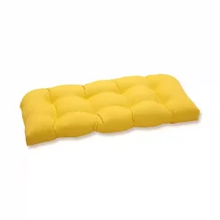 Solid Yellow Tufted Outdoor Settee Cushion
