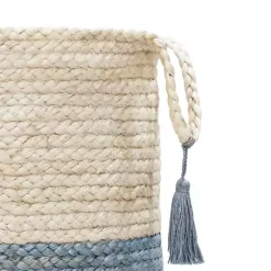 Spa Blue and White Jute Basket with Tassel, 17 in.