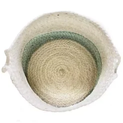 Spa Blue and White Jute Basket with Tassel, 17 in.