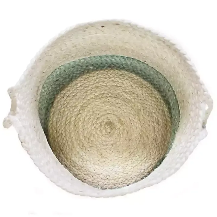 Spa Blue and White Jute Basket with Tassel, 17 in.