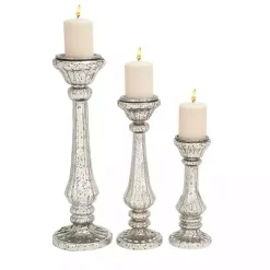Speckled Mercury Glass Pillar Holders, Set of 3