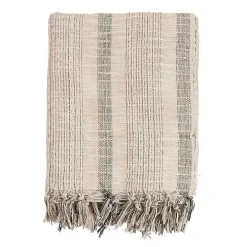 Stripes and Fringe Cream Throw Blanket