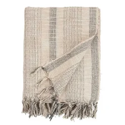 Stripes and Fringe Cream Throw Blanket