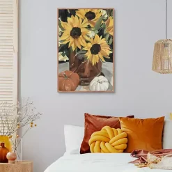 Sunflower Vase and Pumpkins Framed Canvas Print