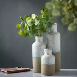 Tall Terracotta Two-Toned Speckled Vases, Set of 3