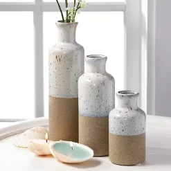 Tall Terracotta Two-Toned Speckled Vases, Set of 3