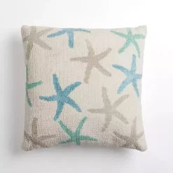 Tan and Blue Starfish Hooked Pillow