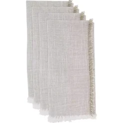 Tan and White Two-Tone Fringe Napkins, Set of 4