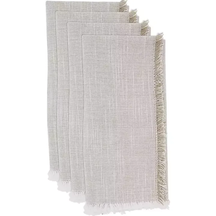 Tan and White Two-Tone Fringe Napkins, Set of 4