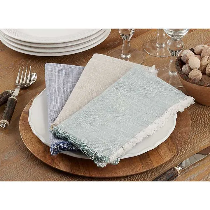Tan and White Two-Tone Fringe Napkins, Set of 4
