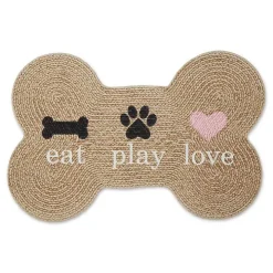 Tan Eat Play Love Bone-Shaped Pet Bowl Mat