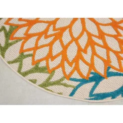 Tangerine Floral Burst Round Outdoor Area Rug