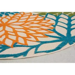 Tangerine Floral Burst Round Outdoor Area Rug