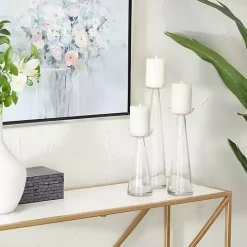 Tapered Glass Pillar Candle Holders, Set of 3