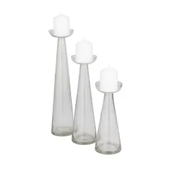 Tapered Glass Pillar Candle Holders, Set of 3