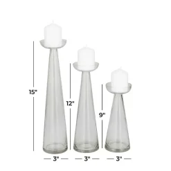Tapered Glass Pillar Candle Holders, Set of 3