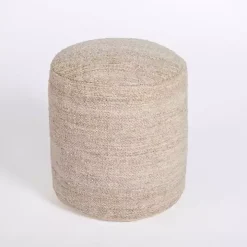 Taupe Handwoven Textured Boucle Pouf