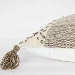 Taupe Kantha Stitch Recycled Throw Pillow