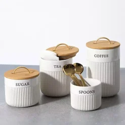 Tea Ribbed Ceramic Canister