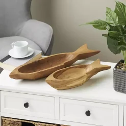 Teak Wood Carved Fish Trays, Set of 2